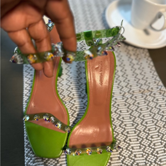 Amina Muaddi Green Crystal Embellished Heels - Picture 7 of 7
